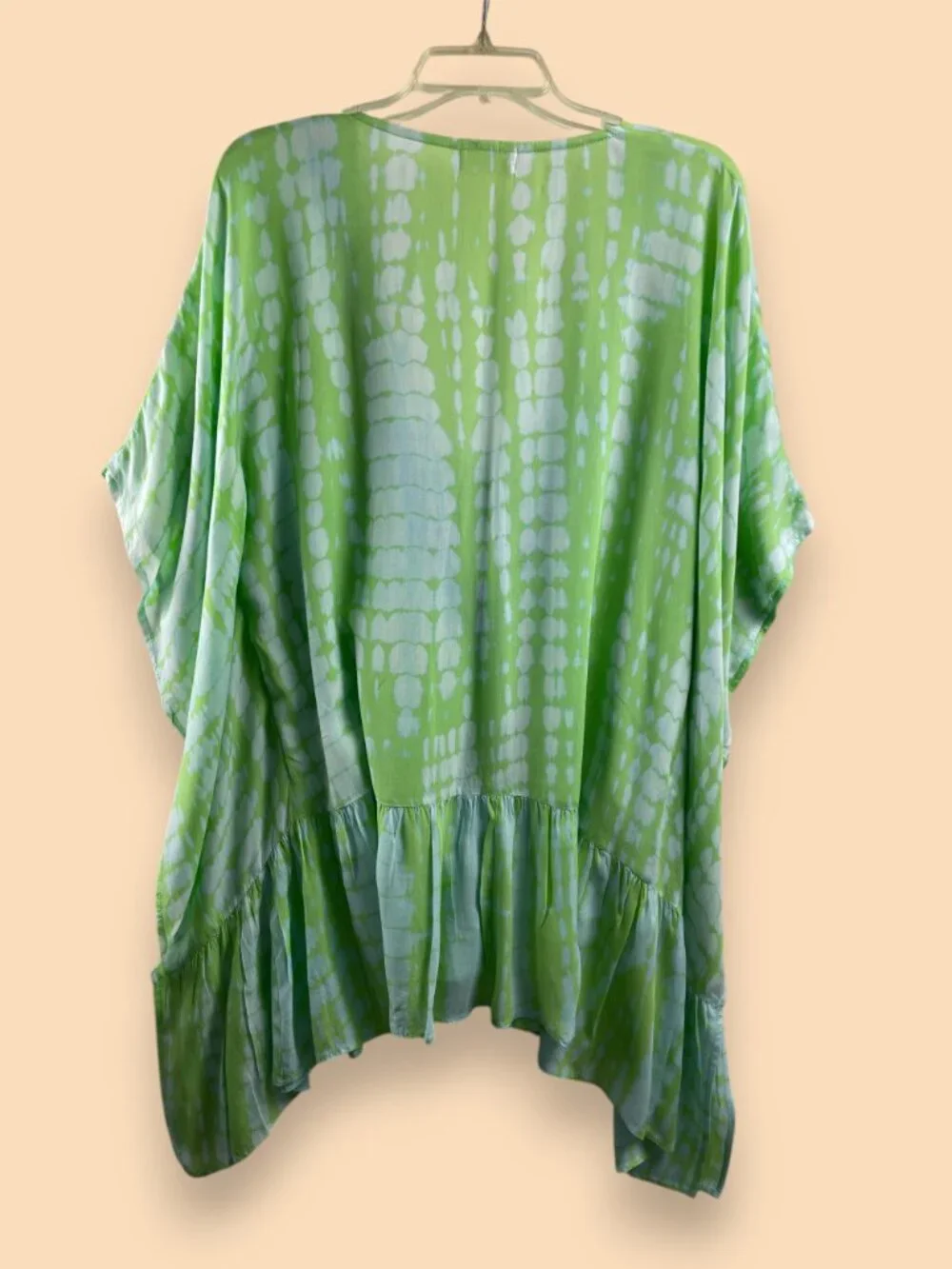 Z&L Tie Dye Beach Swim Coverup Boho Festival V Neck Tunic Embroidered Green OS - Picture 4 of 8